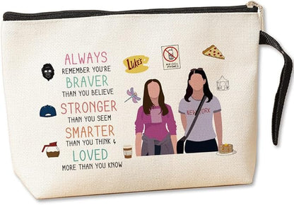 Makeup Bag Gil-more Girls TV Merchandise Luke Fans Gift Lorelai and Rory Fans Gift Luke Cosmetic Bag Inspirational Christmas Birthday Gifts for BFF Friends Mom Daughter Sister You Are Braver Stronger