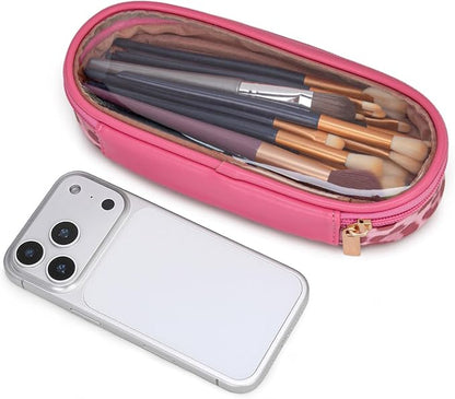 Montana West X Wrangler Travel Makeup Bag 2pcs Set Large Cosmetic Bag with Makeup Brush Holder Portable Make Up Organizer Cute Toiletry Bag with Divider and Handle for Women Leopard