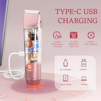 2 in 1 Bikini Trimmer for Women: Electric Razor & Shaver [IPX7 Waterproof] with Dual Heads for Body Pubic Hair - Rechargeable Lady Facial Trimmer for Underarm Leg Arm Face