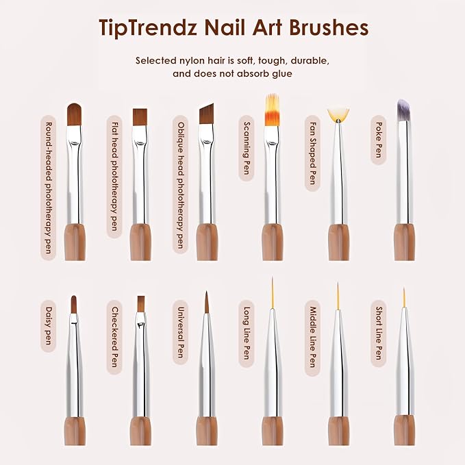 Nail Art Brush Short Line Pen - Precision Tool for Detailed Nail Design, Fine Lines, edge and Intricate Patterns, 12