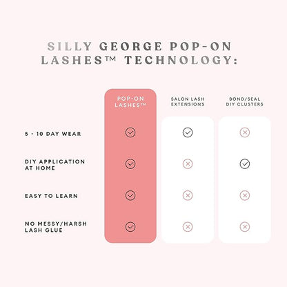 Silly George Pop-On Lashes - DIY 1-Step Pre-Glued Faux Eyelash Clusters, Natural Look Extensions, Black - Flaunt, 5-7 Pair Set, Pack of 60 Clusters