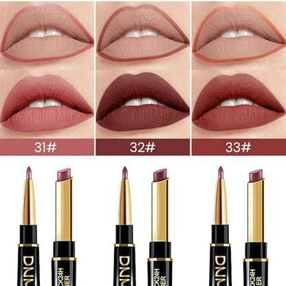 BINGBRUSH 3Pcs Double Ended More Buff Truffle Taupe Matte Lip Liner and Lipstick Makeup Combo Set for Women,Lipliner 24 Hours Original Waterproof Long Lasting Lip Stains Pencil Kit Set