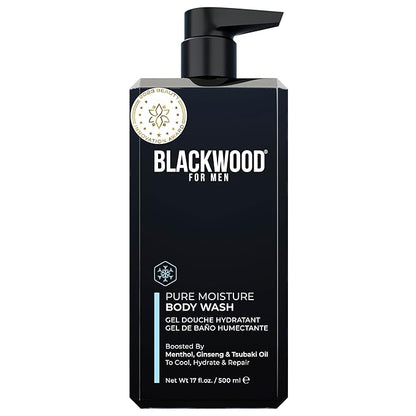 Blackwood For Men Pure Moisture Body Wash - Natural Mens Body Wash with Ginseng & Cooling Menthol - Sulfate Free Moisturizing Cleanser & Bodywash for Dry Skin or Sensitive Skin - Dye Free, Vegan, 17oz
