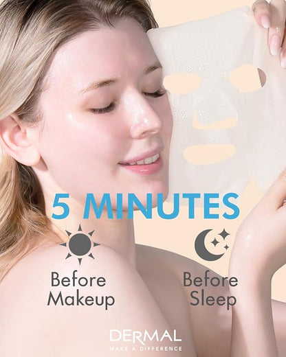 DERMAL Hyaluronate Collagen Essence Facial Mask Sheet 23g Pack of 100 - Hydro Boost Moisturizing for Dry Skin, Smoothing Fine Lines Wrinkles, Daily Skin Treatment Solution Sheet Mask