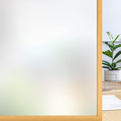rabbitgoo Window Privacy Film, Frosted Glass Window Clings, Static Cling UV Heat Blocking Door Stickers for Home Bathroom, Removable Indoor Decal Coverings Day and Night, Pure, 35.4 x 393.7 Inches