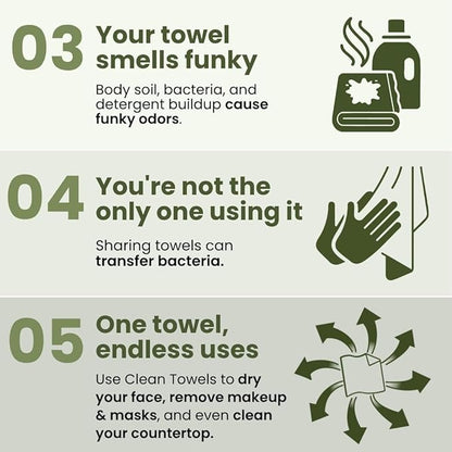 Clean Skin Club Bamboo Viscose Clean Towels® XL 100% USDA Biobased Face Towel, Disposable Face Towelette, Makeup Remover Dry Wipes, Ultra Soft, 50 Ct, 1 Pack
