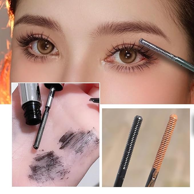 Iron Wand Mascara,Waterproof Metal Wand Mascara Tubing, 3D Curling Metal Wands Mascaras Black Washable, Long-lasting 3D Curling Eyelash, Smudge Proof & No Flaking (Black-2 * 2)