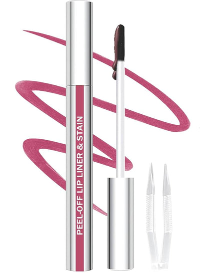 Lip Liner Stain Peel Off with Tweezer, Long Lasting Matte Lip Lipstick Tint Tattoo, Highly Pigmented Color Lip Liners Makeup, Waterproof, Transfer-proof Lipstain for Women, for All Skin Types, Mauve