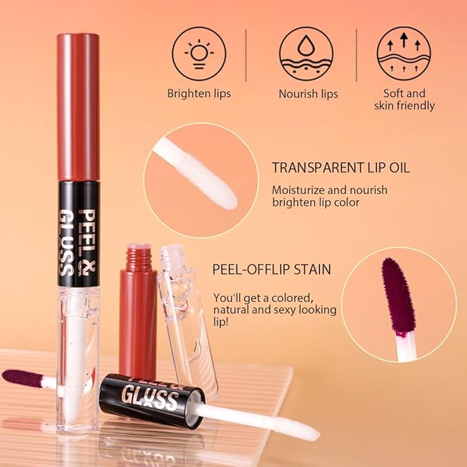 Maroon Lip Stain Peel Off Lip liner and Lip oil with Tweezer, Dual-Ended Peel Off Lip Stain Tattoo, Highly Pigmented Long Lasting Waterproof, Transfer-proof for All Skin Types, 07#