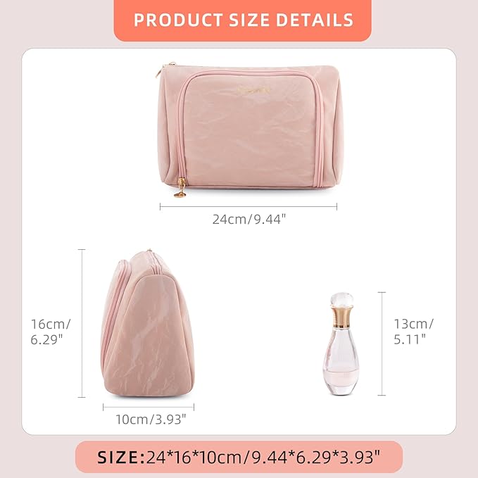 Cosmetic Bag Travel Makeup Bag Large Capacity Small Travel Zipper Pouch Makeup Organizer Bag for Women (Pink-2 Pack)