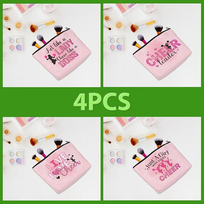 Cheerleader Gifts, 4 Pcs Cheer Makeup Bag Cheer Gifts Cheer Stuff Cosmetic Bag Cheerleading Gifts for Women Girls Friends Teammates Travel Toiletry Bag, Graduation Birthday Gifts Cheer Team Gifts