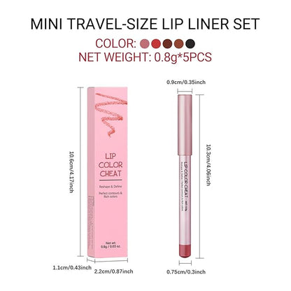 Erinde Matte Lip Liner Set - 5 Colors Mini Nude Brown Black Lipliner Pencil Makeup, Waterproof, Long-Lasting Cream Glide Lip Liners Pencil for Shaping & Sculpting Lips, Vegan & Cruelty-Free