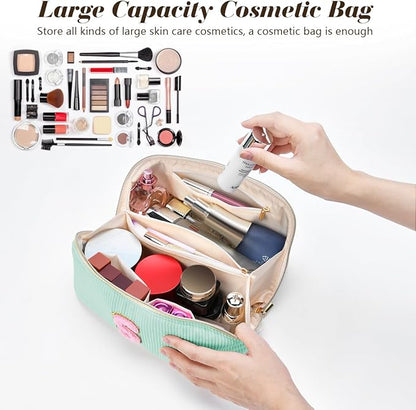 Personalized Initial Makeup Bag,Christmas Gifts for Girl,Preppy Bag Cosmetic Travel Bag Women,Travel Toiletry Organizer,Large Capacity Corduroy Stuff Bag,Cute Cosmetic Pouch Skincare Bag-U