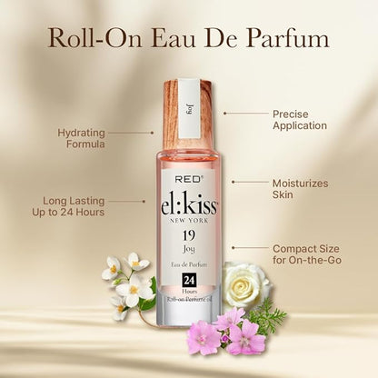 EL:KISS Roll On Perfume, Joy Inspired Joy, Eau de Parfum 12mL (.40 Fl Oz), Hydrating & Long-Lasting, Alcohol-Free & Mineral Oil-Free, Infused With Jojoba, Argan & Coconut Oil