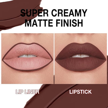 Kaely Maroon Gradient Matte Lipstick Lip Liner Pencil for Women, 2in1 Flawless Contour Gradual Ombre Effect Lip Pencil Makeup Waterproof, labiales mate 24 horas originales, 19