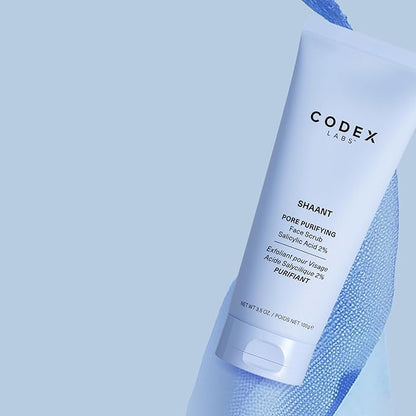 Codex Labs Shaant Pore Purifying Face Scrub - Oil Control Pore Minimizer Exfoliator - For Acne Prone, Oily Skin, All Skin Types - With 2% Salicylic Acid - Cruelty-Free, Vegan Skincare (100g)