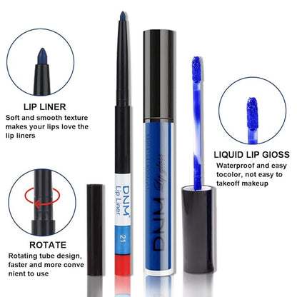 AMY'S DIARY 2pcs Blue Matte Lip Liner and Lipstick Makeup Set, Liquid Lipstick 24H and Lip Liner Set Matt Liquid Lips Make Up Waterproof Long Lasting Lipstick Matte Kit with Lip liner (08)