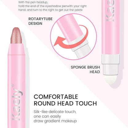 Kaely 2in1 Cream Eye Shadow Brightener Sticks for Eyes, Pencil Eyeshadow Applicator Stick Waterproof Pigmented, Eye Shadow Palette Highlighter Makeup, sombras para ojos, 27 Rose Shimmer