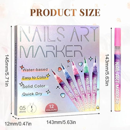12 Color 3D Nail Art Pens Set, Nail Art Pens for Painting Nails Art Markers for Gel Nails, Nail Art Tools for Graffiti Dotting Drawing Painting Point Liner DIY (3 Pcs)