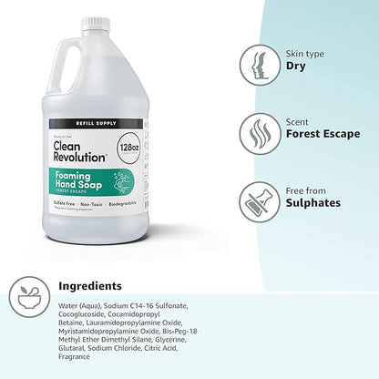 Clean Revolution Foaming Hand Soap Refill Supply Container, Ready to Use Formula, Forest Escape Fragrance, Gluten Free, 128 Fl. Oz