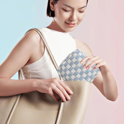 Small Blue Makeup Bag for Purse, Mini Checkered Cosmetic Bag Zipper Cute Make Up Pouch Travel Toiletry Case Quilted Aesthetic Accessories Makeup Storage Bag Organizer for Women Girls