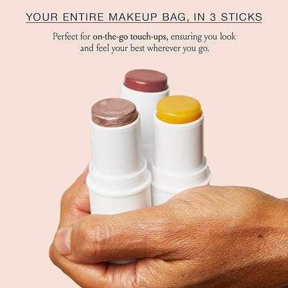 Boomstick Trio ® Color 3 Pack Cream Blush Makeup, Color Blush Stick, Highlighter Stick & Moisturizer for Cheeks, Eyes & Lips, Blendable Vegan Boom Sticks by Cindy Joseph for Older Women, BOOM Beauty