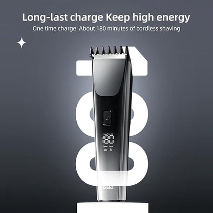 Hair Clippers for Men and Kids Adjustable Length Trimmer Haircut Professional Haircuts Tool Grooming 6 Kit LED Screen Display Fast Charge for Family Black
