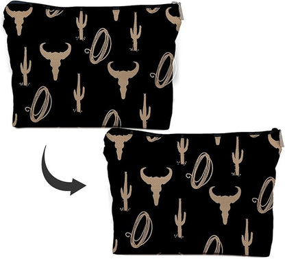 IWXYI Western Makeup Bags - Cow Print Zipper Pouch Travel Toiletry Gifts for Women