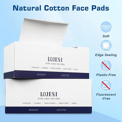 Organic Cotton Face Pads – 120 Count, Lint-Free Makeup Remover Pads – Textured & Ultra-Soft Sides for Gentle Cleansing – Thick Cotton Rounds for Sensitive Skin