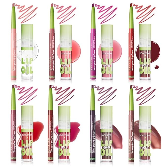Matte Finish Lip liner and Nourishing Lip Gloss Kit for Women, High Pigmented Natural Nude Pink Red Brown Lip Pencil Makeup Long Lasting Moisturizing Plumping Lip Oil Gloss Winter Care (#03)