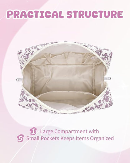 Narwey Birthday Gifts for Teen Girls Kids Women Personalized Initial Floral Makeup Bag Cute Cosmetic Trendy Stuff 6 8 10 11 12 13 14 16 18 Years Old Travel Toiletry Bag (Little Dusty Pink Flower C)