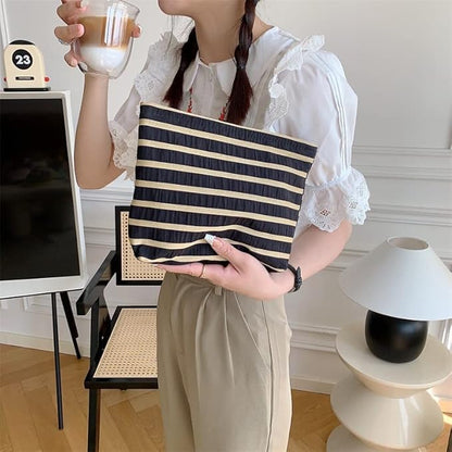 PAZIMIIK Floral Makeup Bag Large Cotton Zipper Pouch for Purse Travel Canvas Make Up Organizer for Women Cosmetic,Stripe Black