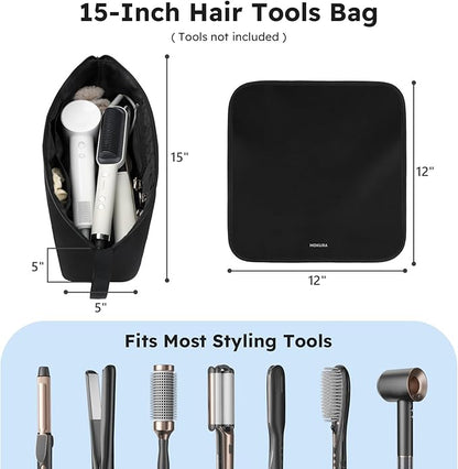 MOKURA Hot Hair Tools Travel Bag with Heat Resistant Mat Removable, Hair Accessories Organizer Case, Women Travel Essentials, Storage Pouch for Curling Iron Straightener Flat Iron Hair Dryer, Black