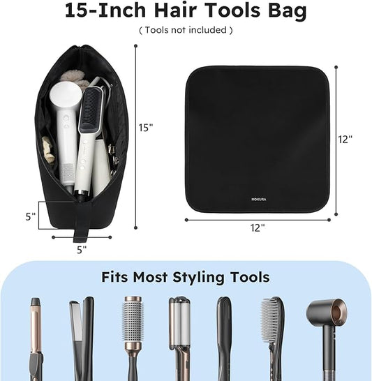 MOKURA Hot Hair Tools Travel Bag with Heat Resistant Mat Removable, Hair Accessories Organizer Case, Women Travel Essentials, Storage Pouch for Curling Iron Straightener Flat Iron Hair Dryer, Black
