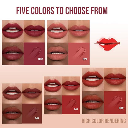 Matte Lip Stain – High Pigment Non-Transfer Matte Liquid Lipstick, Long-Lasting Waterproof Smudge-Proof Lip Color, Lightweight Comfortable Velvet Finish Lip Tint 03#（5PCS）