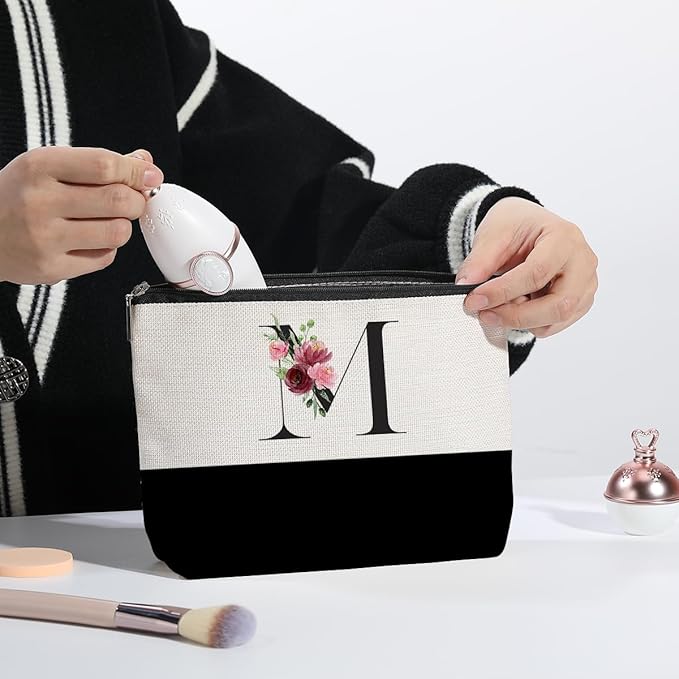 Initial Makeup Bag, Personalized Gifts for Women, Personalized Makeup Bag, Bridesmaid Gifts, Cosmetic bags for Women (Letter M)