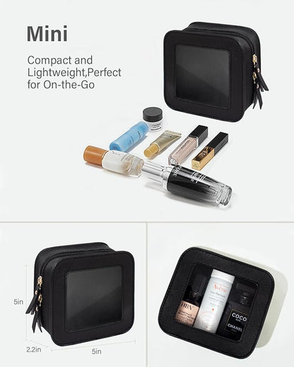Clear Makeup Bag Set for Women Portable Clear Makeup Bag Cute Waterproof Travel Cosmetic Bag Travel Essentials Car Accessories for Women Men(Black, Standard + Mini)