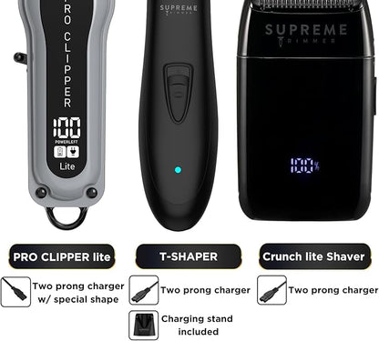 Supreme Trimmer 3-in-1 Barber Bundle | Pro Clipper Lite, DLC T-Shaper Trimmer, Crunch Lite Foil Shaver | Professional Beard Trimmer/Clipper Kit | Value Bundle 1