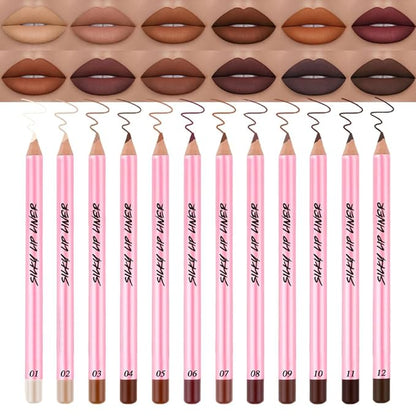 12Pcs Matte Lipstick Crayon Lip Liner pencil Set, Creamy & Hydrating Matte Lip Pencil, Smudge-Proof, Long-Wear Waterproof Lipstick Liner to Create Perfect Lip Makeup (12pcs) Set #01