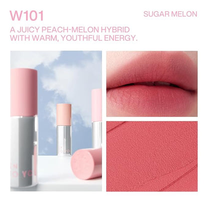 INTO YOU Airy Moisture Lipstick for Women, Long Lasting Matte Finish Lip Mud, High Pigment Color Lip Makeup, Hydrating Lightweight Mousse Texture for Women, W101 Sugar Melon