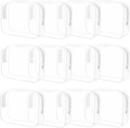 12 Pieces Clear Makeup Bags Bulk, TSA Approved Toiletry Bag for Travel, PVC Waterproof Cosmetic Bag with Zipper, Transparent Pouches Organizer Storage for Men and Women (White, Large)