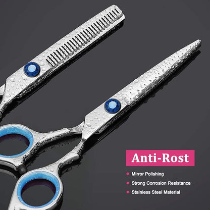 Sirabe 11 PCS Hair Cutting Thinning Scissors Set, Sapphire Professional Haircut Scissors Kit Stainless Steel Barber Texturizing Shears Tools for Salon Hairdressing Home