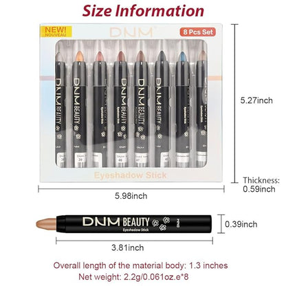 evpct 8Pcs Cream Eye Shadow Brightener Sticks Set for Eyes, Silver Sand Gold Orchid Rose Mocha Deep Mauve Midnight Royal Blue Stone Shimmer Matte Pencil Eye shadow Crayon Stick Palette Makeup Set07