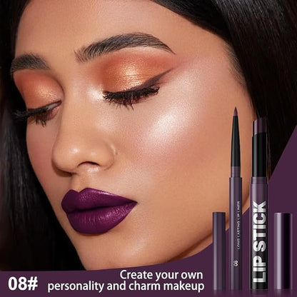 AMY'S DIARY 2Pcs Deep Purple Lipstick and Lip Liner Combo, Lip Liner and Lip Stick Kit for Women, Matte Lip Pencil and Smooth Hydrating Lipstick, Non-Stick Lip Makeup Set (08#Deep Plum Purple)