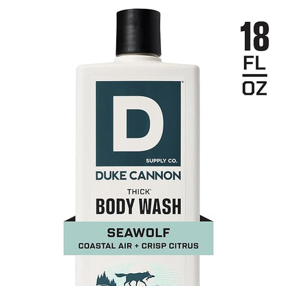 Duke Cannon Supply Co. Thick High Viscosity Body Wash – 3X Thicker, Cleansing Shower and Bath Gel, Mineral-Enriched for Men – Shower Gel – Men’s Body Scrub – Seawolf (18 oz)