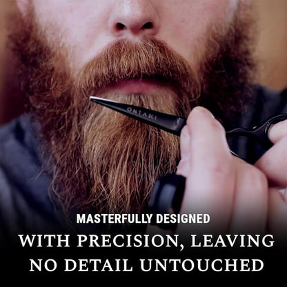 Ontaki Professional Beard Scissors for Men - 5 in Hand-Forged Black 410C German Steel - Includes 2 Combs & PU Pouch - Beard & Mustache Grooming Kit