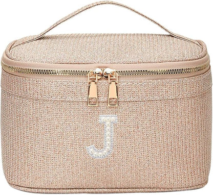 EURYNOME Makeup Bag with Custom Letter J, Water-Resistant Travel Organizer Pouch, (8.3x5.1x5.1 Inch) Cosmetic Case for Women