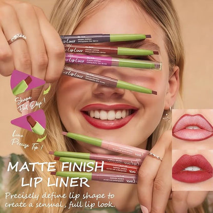 Matte Finish Lip liner and Nourishing Lip Gloss Kit for Women, High Pigmented Natural Nude Pink Red Brown Lip Pencil Makeup Long Lasting Moisturizing Plumping Lip Oil Gloss Winter Care (#08)