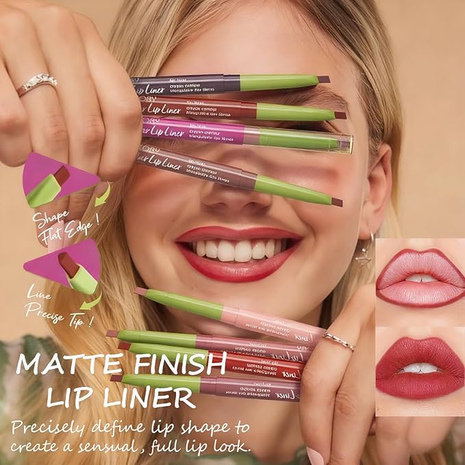 Matte Finish Lip liner and Nourishing Lip Gloss Kit for Women, High Pigmented Natural Nude Pink Red Brown Lip Pencil Makeup Long Lasting Moisturizing Plumping Lip Oil Gloss Winter Care (#05)