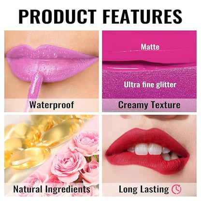 Oulac Matte Pink Lipstick for Women, Long Lasting Liquid Lip Stick High Impact Lip Gloss Full Coverage Lip Makeup with Vitamin E Waterproof Formula,Vegan M33